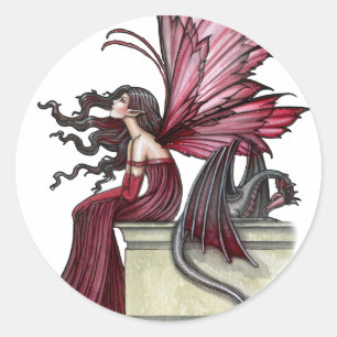 Unruhiger Rubin-Gotisch-Roter Feen- und Drache Runder Aufkleber