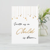 Uns ein Kind ist Geboren handgeschriebenes Gold We Einladung (Stehend Vorderseite)