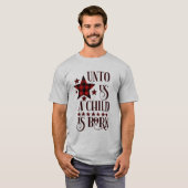 Uns ein Kind ist Geboren Weihnachts Buffalo Karier T-Shirt (Vorne ganz)