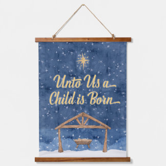 Uns ein Kind ist Geboren Weihnachtskrippe Wandteppich Mit Holzrahmen