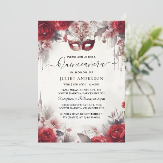 Uns Extravagante Prom Maskerade Fun Masquerade Bal Einladung (Stehend Vorderseite)