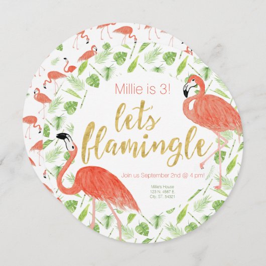 Uns gelassen Flamingle Party Einladung - Kreis (Vorne/Hinten)