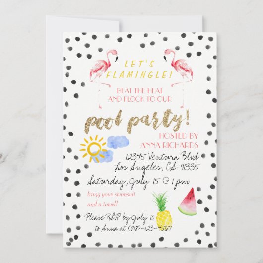 Uns gelassen Flamingle! Pool-Party Einladung (Vorderseite)