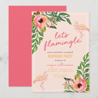 Uns gelassen Flamingle tropische Geburtstags-Party Einladung