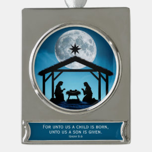 Uns ist ein Kind geboren Jesaja 9,6. Banner-Ornament Silber