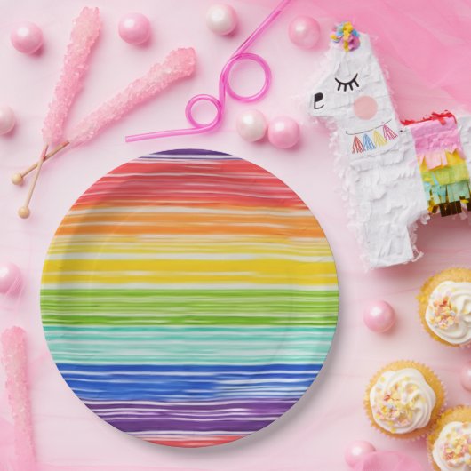 Unsaubere Regenbogenstreifen Pappteller (Party)