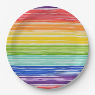 Unsaubere Regenbogenstreifen Pappteller