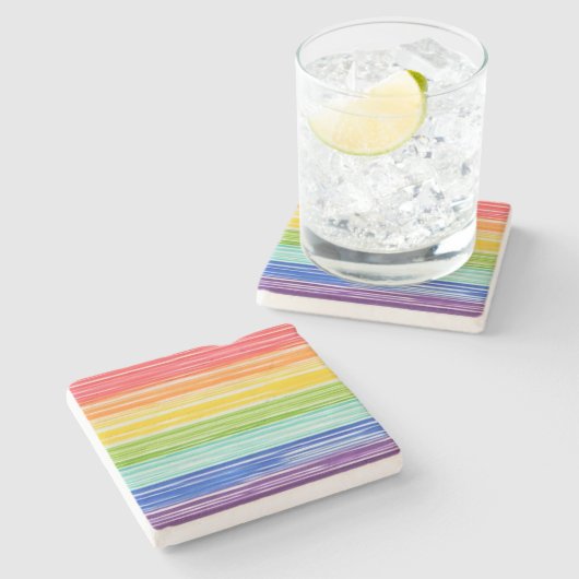 Unsaubere Regenbogenstreifen Steinuntersetzer (Seitenansicht)