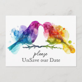 UnSave our date LGBTQ+ Rainbow Lovebirds Begleitkarte