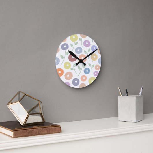 Unschärfe-Blumen-Großmuster-Pastell Runde Wanduhr (Büro)