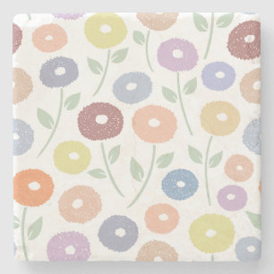 Unschärfe-Blumen-Muster Pastell auf Weiß Steinuntersetzer