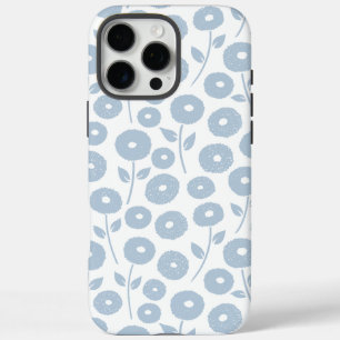 Unschärfe-Blumenmuster Blau auf Weiß iPhone 16 Pro Max Hülle