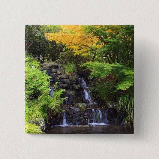 Unscharfer Felsen-Wasserfall, Ahorn-grüne u. Button (Vorderseite)