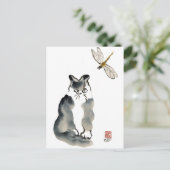 Unschmackhaftes Insekt [Libelle] und Gray Kitten Postkarte (Stehend Vorderseite)