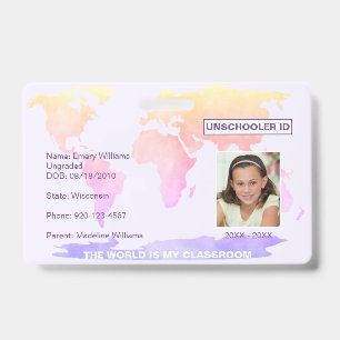 Unschooler-Schüler-ID Weltkarte Ausweis