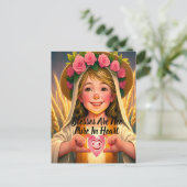 Unschuld gefangen genommen: Kleines Mädchen hält s Postkarte (Stehend Vorderseite)