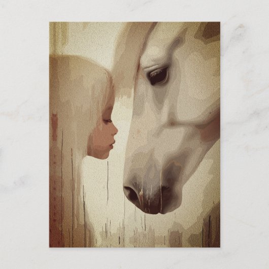 Unschuldige Bindung – Kind und Pferdekunst Postkarte (Vorderseite)