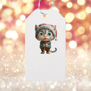 Unschuldige Katzen Weihnachten Elf Weiße Geschenke Geschenkanhänger