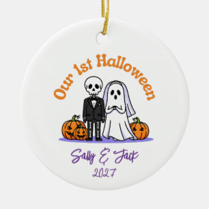Unser 1. Halloween-Schmuck Geist-Paar & Kürbisse Keramik Ornament