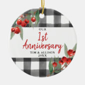 Unser 1. Jubiläum Personalisiert Buffalo Kariert Keramik Ornament (Vorne)