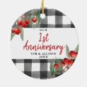 Unser 1. Jubiläum Personalisiert Buffalo Kariert Keramik Ornament (Hinten)