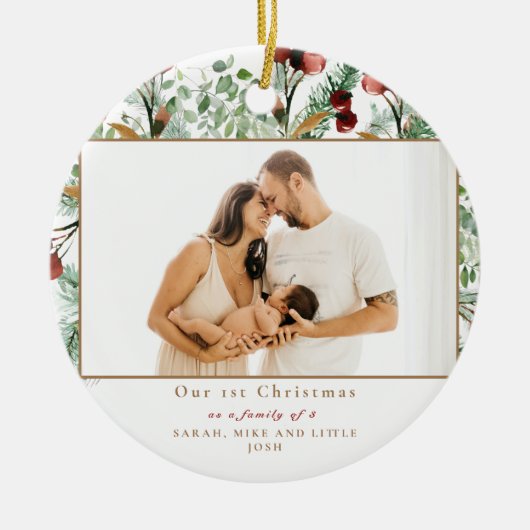 Unser 1. Weihnachten als Familie von 3 Fotos Keramik Ornament (Vorne)
