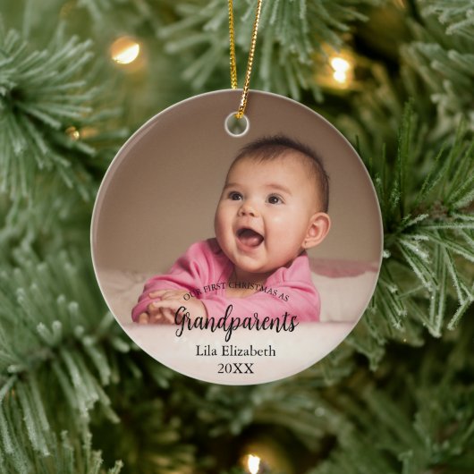 Unser 1. Weihnachten als Grandeleltern Baby Foto Keramik Ornament (Baum)