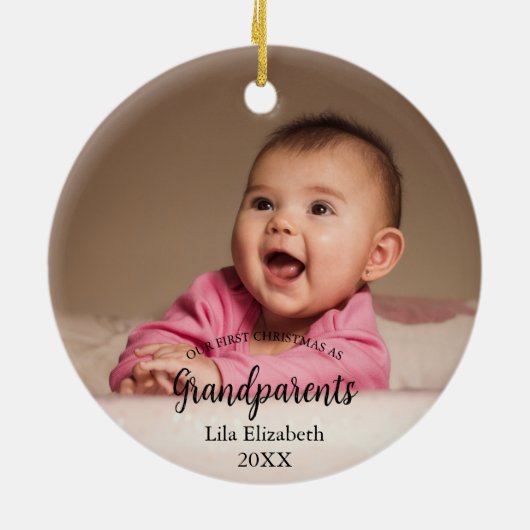 Unser 1. Weihnachten als Grandeleltern Baby Foto Keramik Ornament (Hinten)