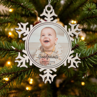 Unser 1. Weihnachten als Grandeleltern Baby Foto Schneeflocken Zinn-Ornament