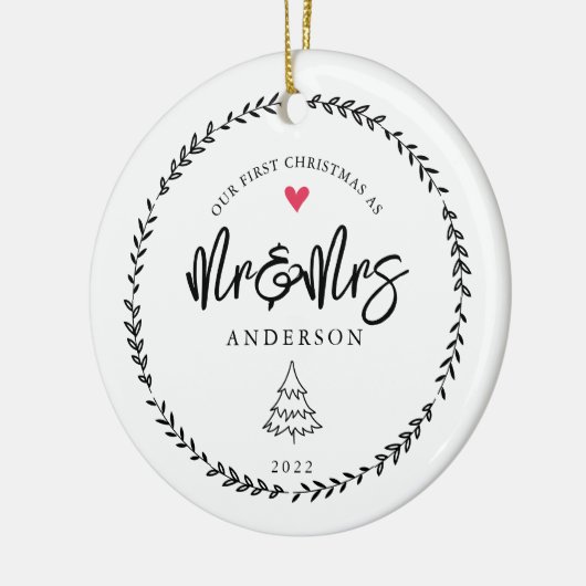Unser 1. Weihnachten als Herr. & Mrs. Xmas Tree Keramik Ornament (Links)