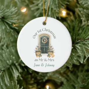 Unser 1. Weihnachten als Herr und Frau Green Winte Keramik Ornament