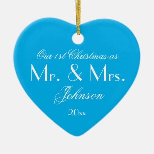 Unser 1. Weihnachten als Mr. & Mrs. Script Elegant Keramik Ornament (Vorne)