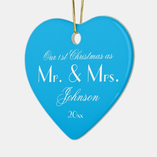 Unser 1. Weihnachten als Mr. & Mrs. Script Elegant Keramik Ornament (Links)