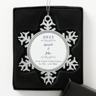 Unser 1. Weihnachten Herr und Frau Namen Jahr Eleg Schneeflocken Zinn-Ornament