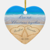 Unser 1. Weihnachten zusammen | Herzen in Sand Keramik Ornament (Vorne)