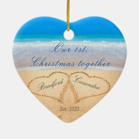 Unser 1. Weihnachten zusammen | Herzen in Sand Keramik Ornament (Hinten)