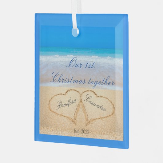 Unser 1. Weihnachten zusammen | Herzen in Sand Ornament Aus Glas (Vorderseite links)