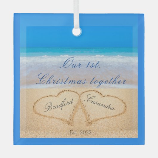 Unser 1. Weihnachten zusammen | Herzen in Sand Ornament Aus Glas (Vorderseite)