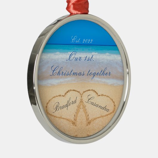 Unser 1. Weihnachten zusammen. Paare Namen im Herz Ornament Aus Metall (Rechts)