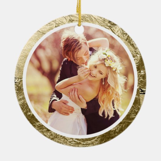 Unser 1. Weihnachts-Verheiratet Gold Glitzer Star Keramik Ornament (Hinten)