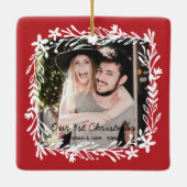 Unser 1. Weihnachtsbauernhaus Foto Keramikornament (Rückseite)