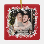 Unser 1. Weihnachtsbauernhaus Foto Keramikornament (Vorderseite)