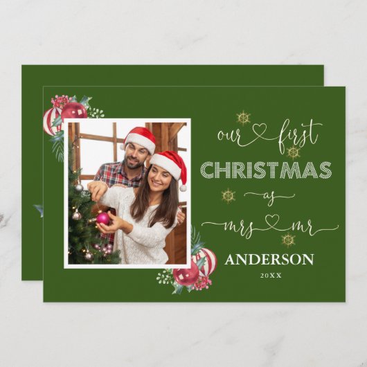 Unser 1. Weihnachtsfest als Mr. & Mrs. Calligraphy Einladung (Vorne/Hinten)