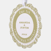 Unser 1. Weihnachtsfest mit Gold-Kranz auf Weiß - Ornament Karte (Links)