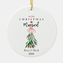 Unser 1. Weihnachtsfest Verheiratet Mistletoe Keramik Ornament