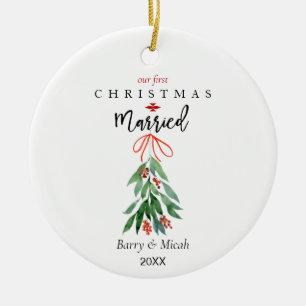 Unser 1. Weihnachtsfest Verheiratet Mistletoe Keramik Ornament