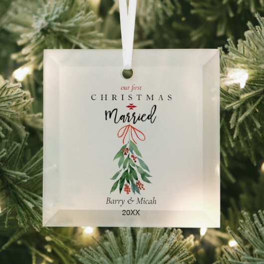 Unser 1. Weihnachtsfest Verheiratet Mistletoe Ornament Aus Glas (Insitu)