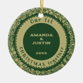 Unser 1. Weihnachtsfest zusammen Gold Kranz auf gr Keramik Ornament