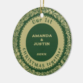 Unser 1. Weihnachtsfest zusammen Gold Kranz auf gr Keramik Ornament (Links)