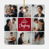 Unser 1. Weihnachtsfoto-Collage Keepake Keramikornament (Rückseite)